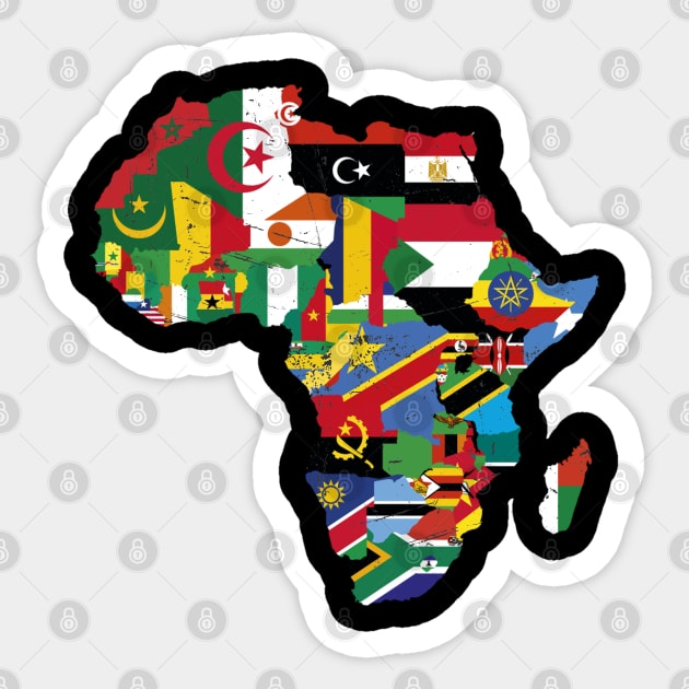 Vintage Africa Map with Flags Sticker by RickandMorty